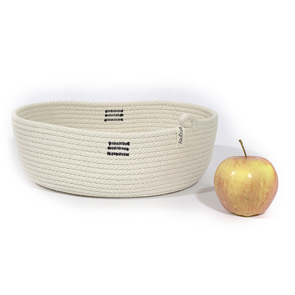 Organic Shaped 11 Inch Wide Oval Table Basket woven with elegant black and white stripes