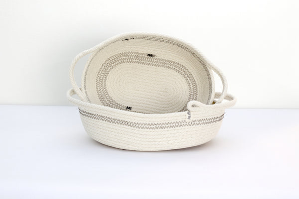 Large 10 by 8 inch Oval Woven Table Basket with 2 Handles for Serving and Storage