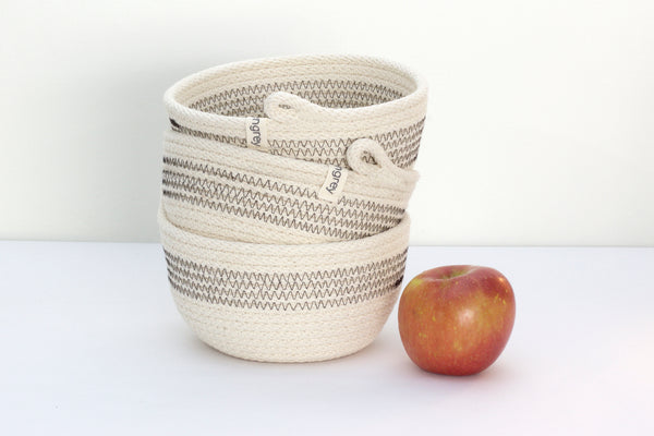Deep Woven Cotton Striped Rustic Modern Storage Bowl, 6 inches x 4 inches