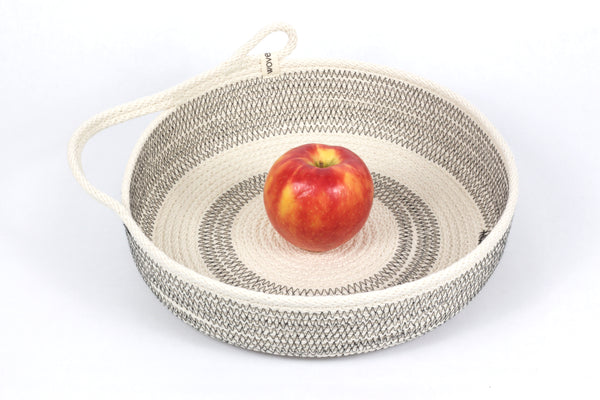 Large 12 Inch Woven Cotton Table Basket with Handle for Dining Serving and Storage